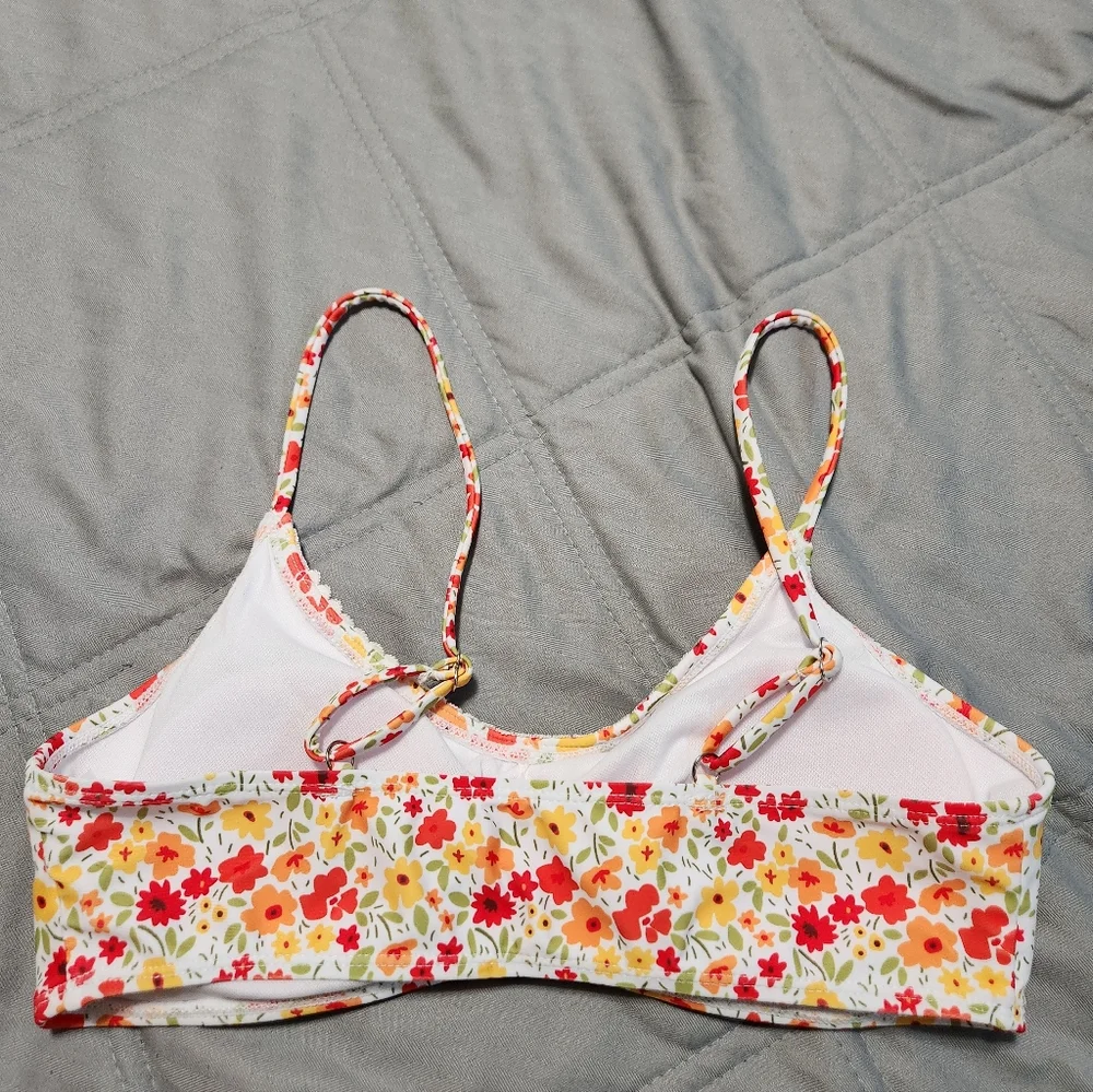 Ruched Floral Bikini Top Orange Medium